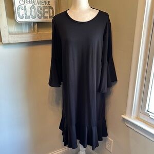 Lularoe Maurine Solid Ruffle Three Quarter Sleeve Midi Dress Black NWT